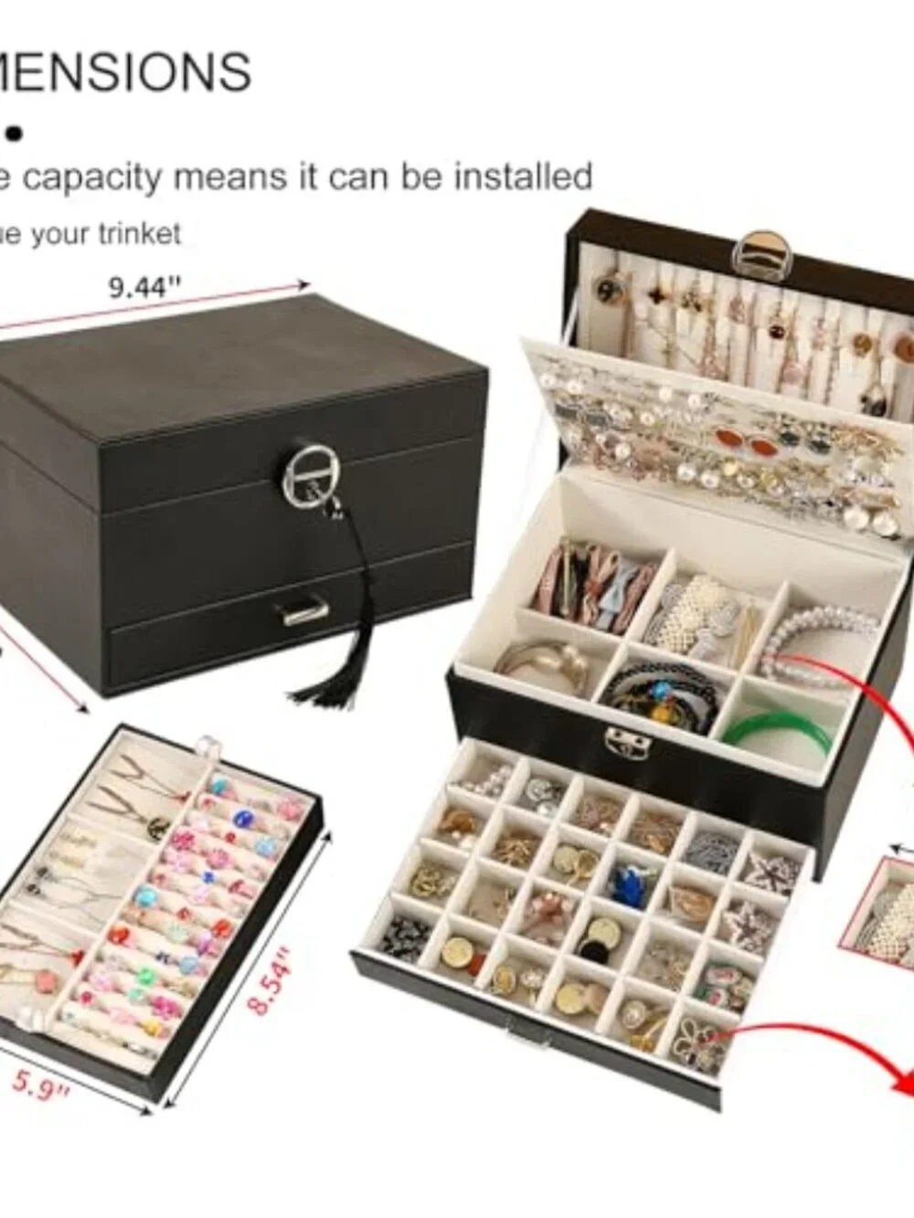 5 Layers Girl Jewelry Organizer Box With Lock